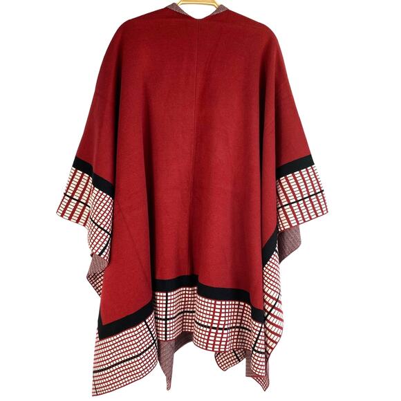 Patricia Nash Western Boho Cape Shawl Wrap Women Plus 2X/3X Red Plaid Knit NEW - Picture 2 of 7
